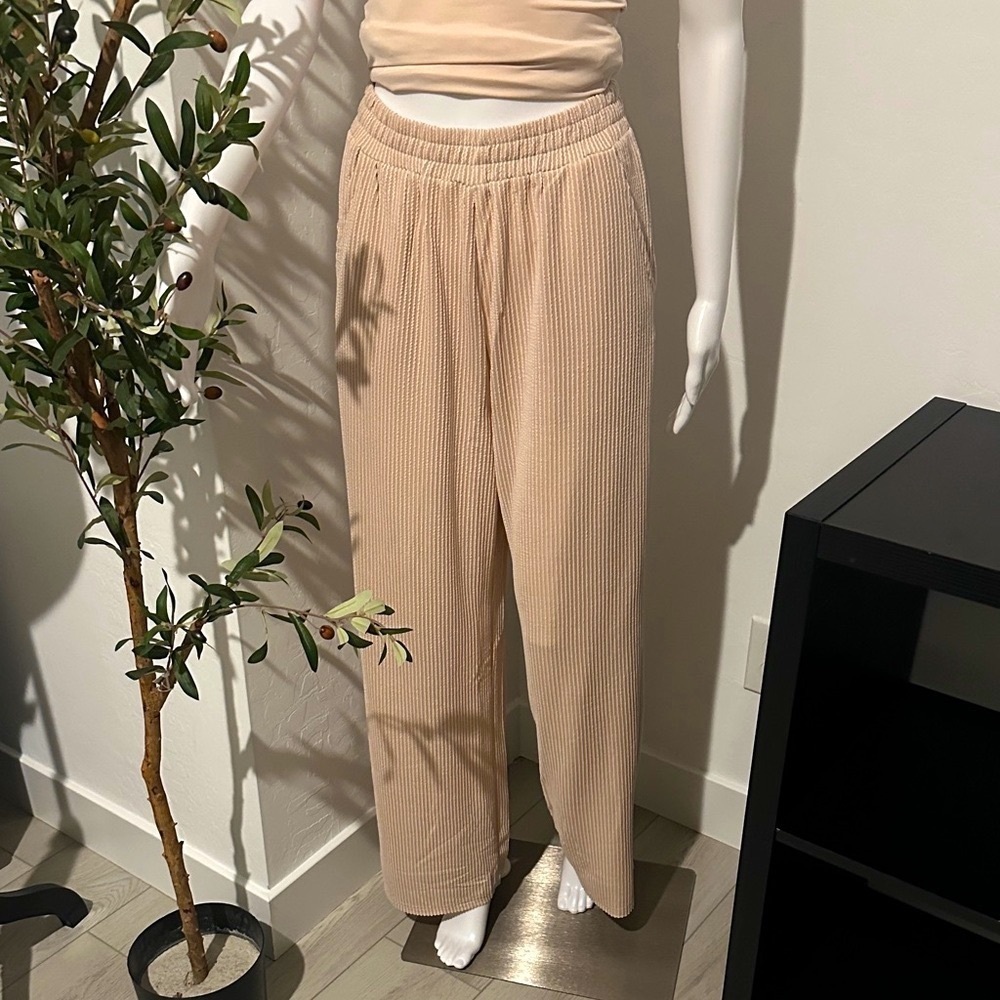 Women's Beige Ribbed Pants